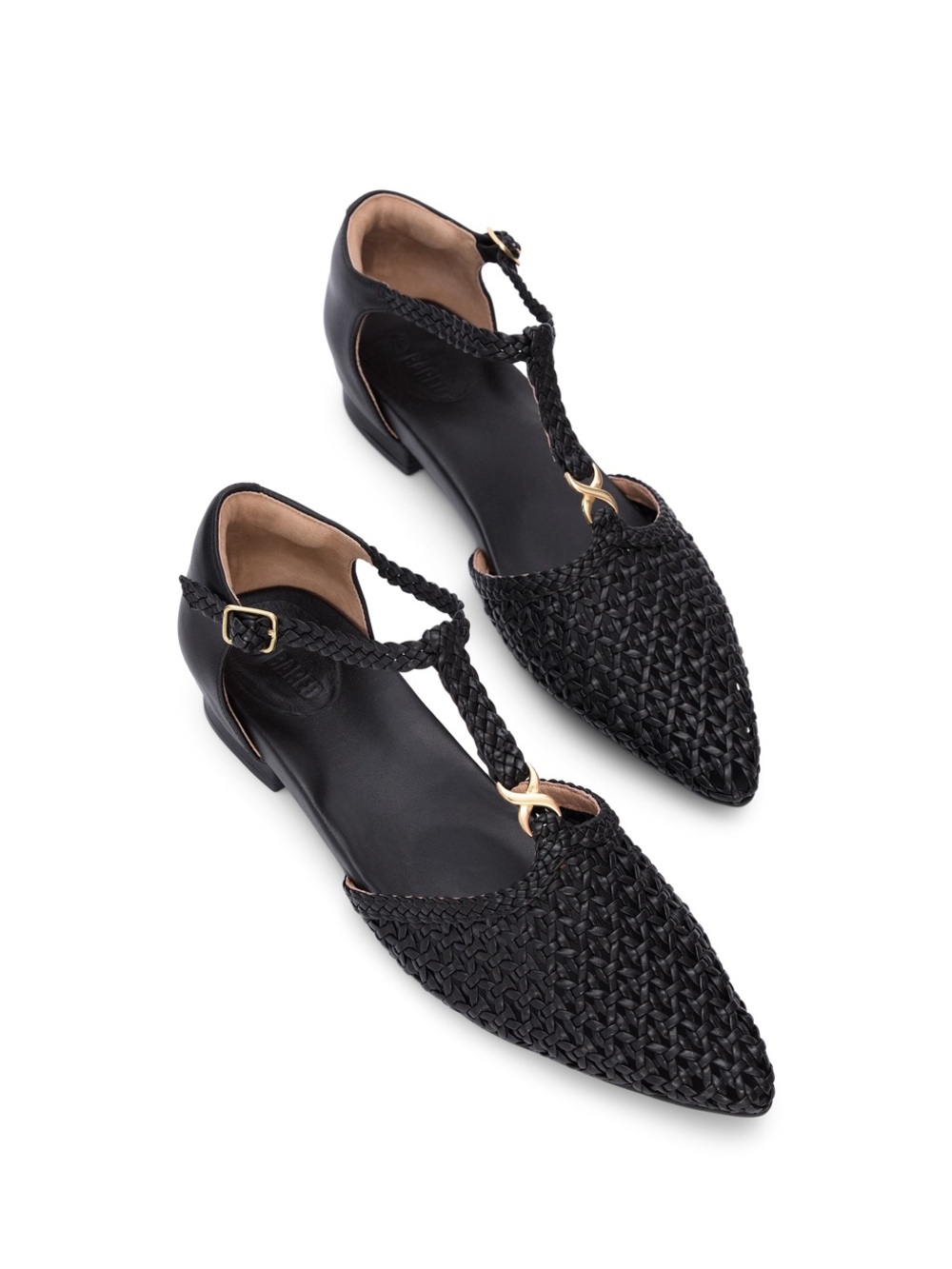 Black Leather Bared Avocet Woven Flats - Picture 2 of 11